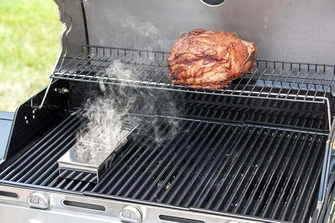 THORIUM BBQ Smoker Box | Charcoal Gas Grill Smoker Box for Meat Smoking | Add Delicious Barbecue Flavor to Your Meats | Durable Stainless Steel Hinged Lid | Includes Corn Needle Grilling Accessories