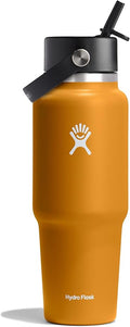 Hydro Flask Travel Water Bottle - Insulated Stainless Steel - Wide Straw Lid, Non Spill, Leakproof in 32 Oz Fossil Brown
