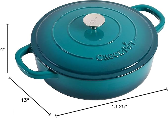 Crock-Pot Crock Pot Artisan Enameled Cast Iron Braiser W/Lid, 5 Quart, Teal Ombre