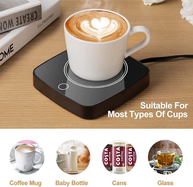 Coffee Mug Warmer Waterproof Smart Cup Warmer with 3 Temperature Setting for Warming & Heating Coffee, Beverage, Milk, Tea and Hot Chocolate (Black)