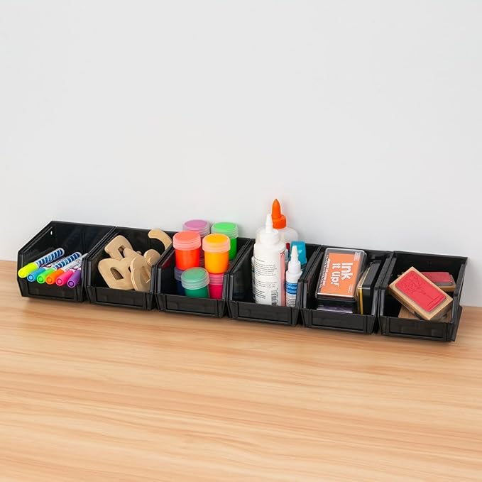 Akro-Mils 30210 AkroBins Plastic Storage Bins, Space-Saving Stackable Bins for Garage, Pantry, Craft Organization, 5" x 4" x 3", Black, 6-Pack