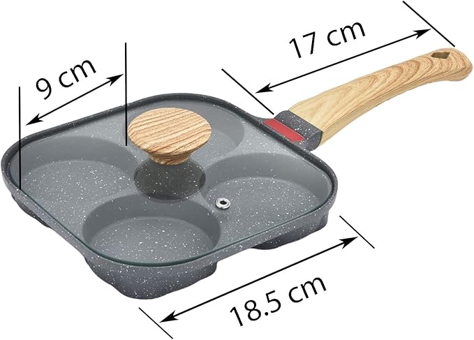 4-Cup Aluminum Nonstick Egg Pan with Lid, Suitable for Gas Stove & Induction Cookware