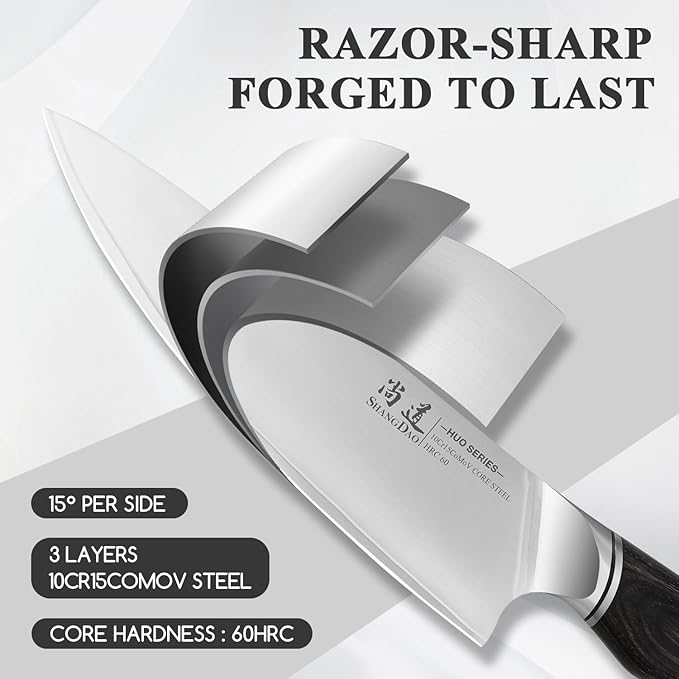 SHANGDAO Chef Knife 8 Inch, Professional Japanese Kitchen Knife – 3 Layers VG10 Alloy Steel, Pakkawood Handle, Gift Box - HUO Series
