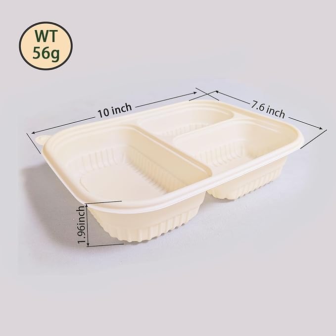 50 Pack of 3-Compartment Disposable Meal Prep Container, 36 Ounce Pre Meal Container, Food Storage Bento Box. Reusable Takeaway Container, Stackable, Microwave Refrigerator Safe.