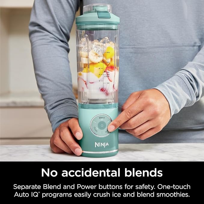 Ninja Blast Max, Portable Blender + Twist & Go, Personal Smoothie, Blend, Ice Crush, 3 Programs, Cordless, 22oz removable Vessel, Dishwasher Safe, Leakproof, Sea Glass, BC251MT