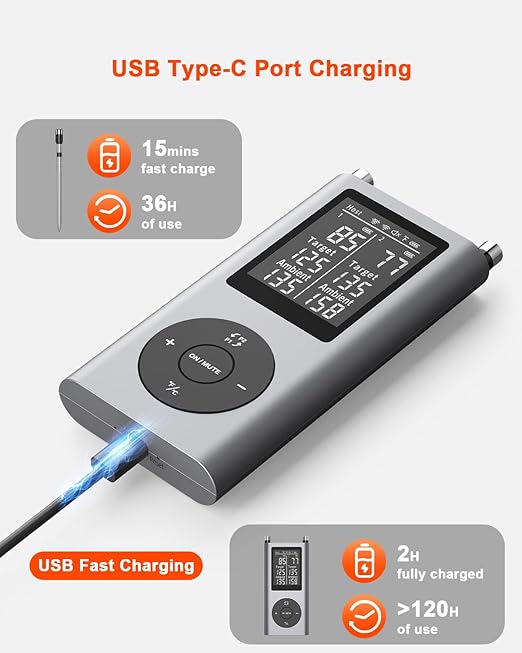 Wireless Meat Thermometer with 2 Probes & 800Ft Range - Smart Bluetooth BBQ Grill Thermometer with Standalone Base, NIST Certified ±0.5°F Accuracy, Backlit Display for Oven, Smoker, Kitchen Cooking