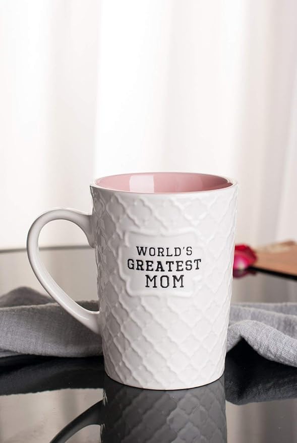 Ynsfree-World's Greatest Mom-16 OZ Coffee And Tea Cups-For mom,lady, wife,Valentine's Day or Anniversary - Birthday Gift Ceramic Office Fun Gifts Deal With White Cute Mugs-Funny Mom Mug