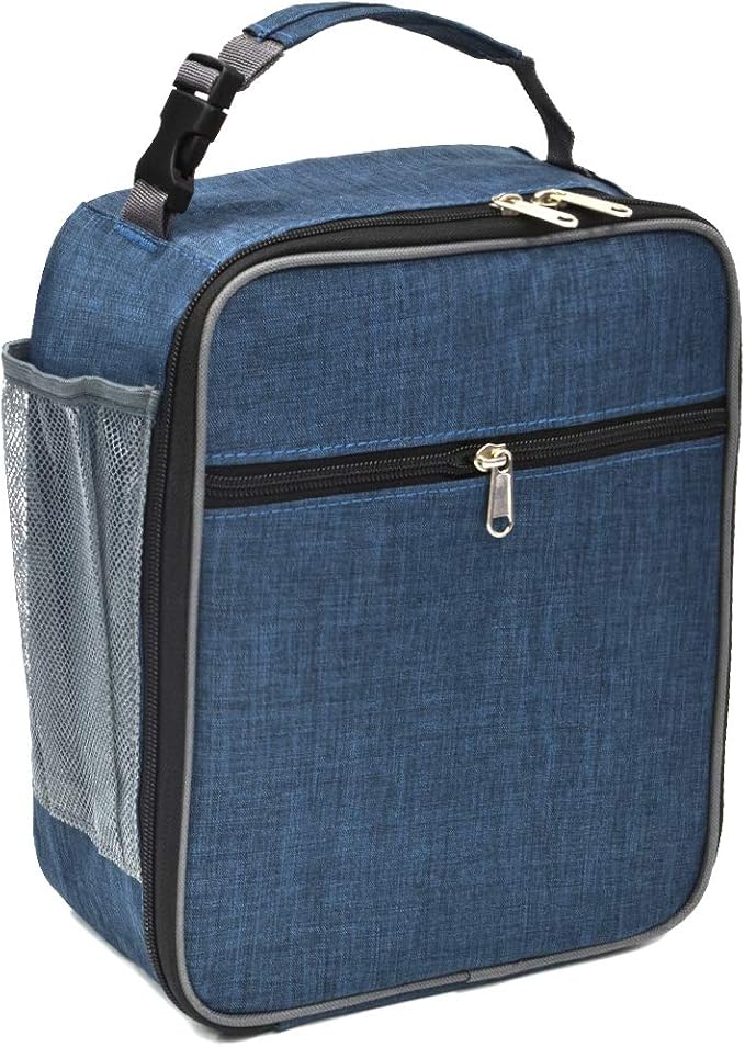 Navy Blue Insulated Lunch Bag, Leakproof Portable Cooler Box with Handle for Men, Women, Boys, Girls, 10.2" L x 4.3" W x 8.6" H