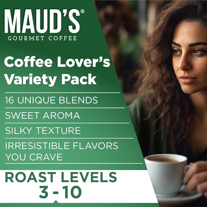 Maud's Coffee Lovers Variety Pack Coffee Pods, 40 ct, 16 Assorted Flavors in Recyclable Single Serve Pods – 100% Arabica Beans, Compatible with Keurig K Cups Maker