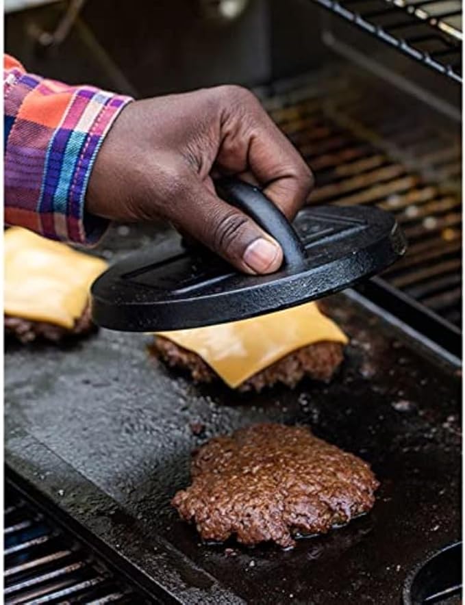 Lodge Pre-Seasoned Round Cast Iron Press - Cast Iron Griddle Press for a Restaurant-Quality Sear - Unparalleled Heat Retention - Use on the Stove or the Grill - 6.25 Inch