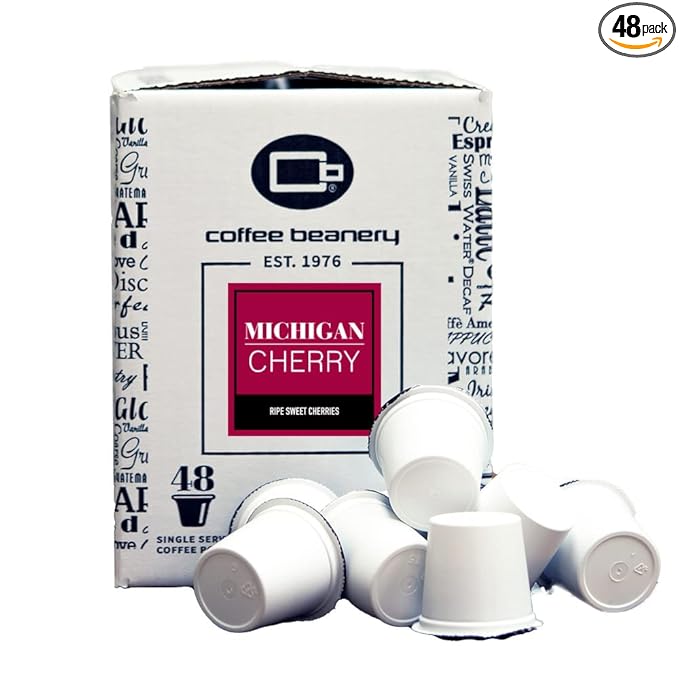 Michigan Cherry Coffee Pods by Coffee Beanery | 48ct Bulk Medium Roast Arbica Coffee