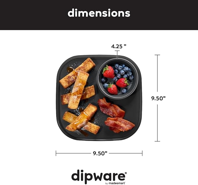 madesmart Dipware Reusable Dining Plate/Serving Tray for Appetizers and Snacks, Food-Safe Appetizer Serving Platter with Removable Dip Bowl, Carbon (Pack of 6)
