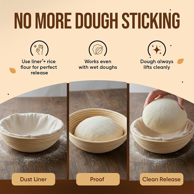 Banneton Bread Proofing Basket Set – Complete Sourdough Bread Baking Supplies – Sourdough Starter Kit – Sourdough Proofing Basket Gift for Bakers - Bread Baskets (9" Round & 10" Oval)