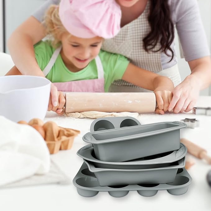 Economical 7in1 Nonstick Silicone Baking Cake Pan Cookie Sheet Molds Tray, Heat Resistant Bakeware Tools for Muffin Loaf Bread Pizza Cupcake