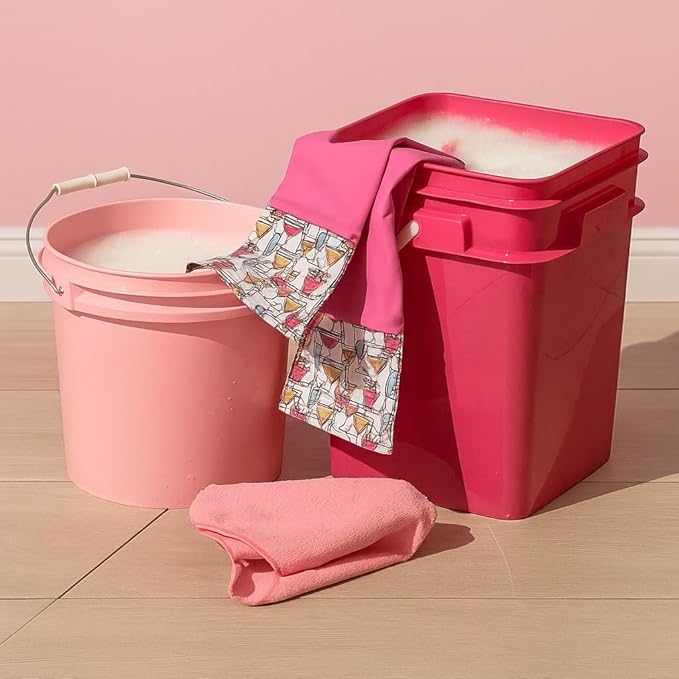 House Naturals 4 Gallon Square Food Grade Bucket Pail with Plastic Handles and Lid (Pack of 3) Made in USA containers (Pink/Magenta/Purple - White lids)