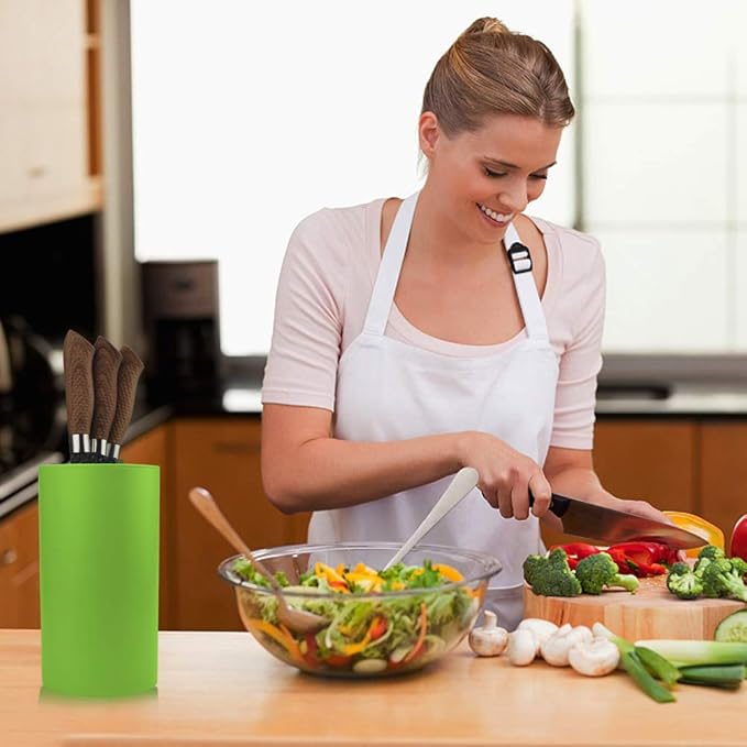 Universal Knife Block Holder Multi-Functional Resin Knife Storage Slot to Protect Blades Detachable for Easy Cleaning Kitchen Knife Holder for Counter Top (Green)