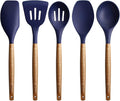 Miusco Non-Stick Silicone Kitchen Utensils Set with Natural Acacia Hard Wood Handle, 5 Piece, Midnight Blue, BPA Free, Baking & Serving Silicone Cooking Utensils