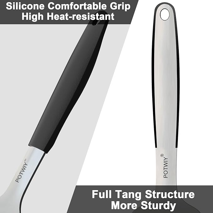 Stainless Steel Spatula, Large Metal Spatula for Kitchen and Grilling, Heavy Duty Turner for Cast Iron Skillet with Silicone Handle, Cooking and Flipping Steak, Pancake, Burger, 4.6 x 3.7 In