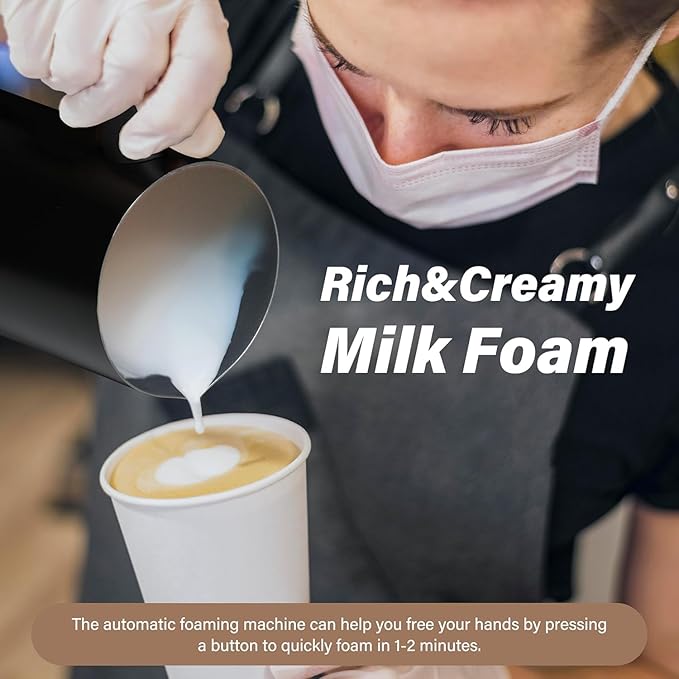 YSSOA Milk Frother and Steamer, 4-in-1 Electric Milk Warmer, 240 ml/8.1 oz Automatic Hot and Cold Foam Maker for Coffee, Macchiato, Latte, Cappuccinos, Hot Chocolate, Black