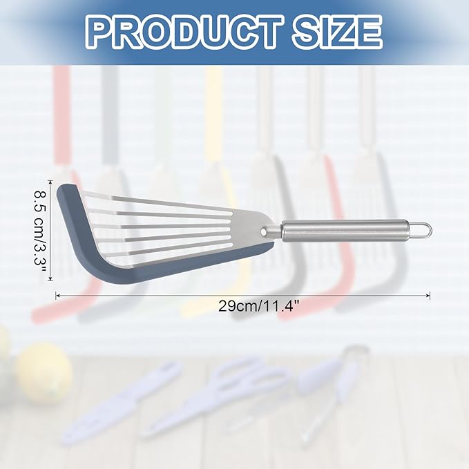uxcell Stainless Steel Fish Spatulas with Handle Kitchen Cooking Spatula for Egg, Fish, Pancake Blue