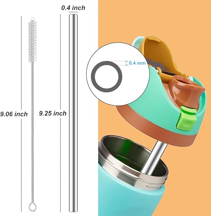 4Pcs Replacement Stainless Steel Straws Compatible with Owala Water Bottle 40oz Reusable Straws with 2 Cleaning Brushes Metal Straw Replacement Compatible with Owala Freesip (23.5cm for 40oz)