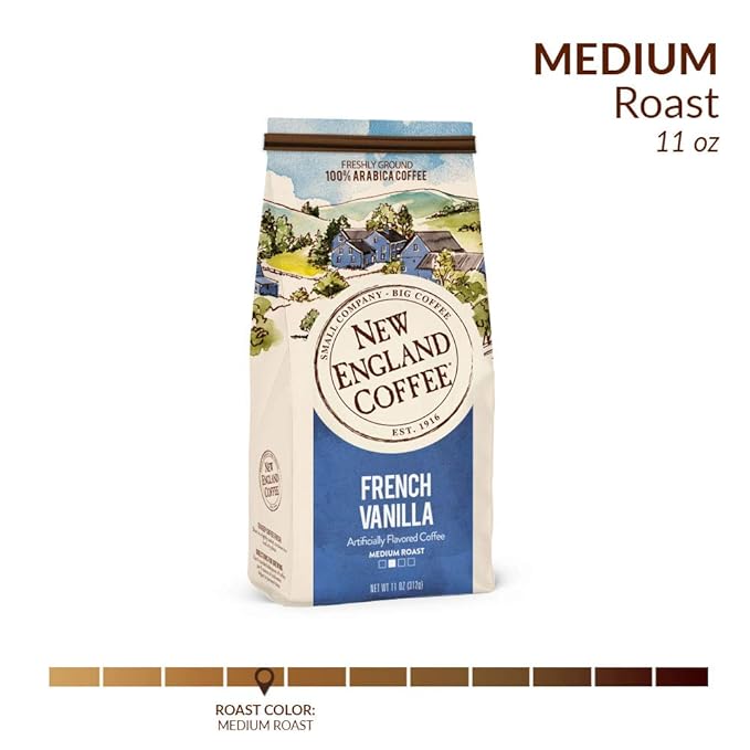 New England Coffee French Vanilla Medium Roast Ground Coffee, 11oz Bag (Pack of 3)