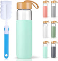 25 Oz Borosilicate Glass Water Bottles with Silicone Sleeve BPA Free, Dishwasher Safe - Reusable Clear Glass Drinking with Leak Proof Bamboo Lid | Perfect Gym Water Bottles for Men & Women