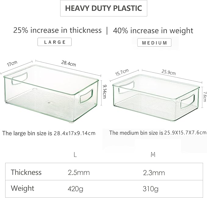 Hudgan Set Of 8 Fridge Organizer Bins, Stackable Plastic Organizer Bins for Fridge Pantry, 4 Large and 4 Small Refrigerator Organizers and Storage - Food Safe, BPA Free