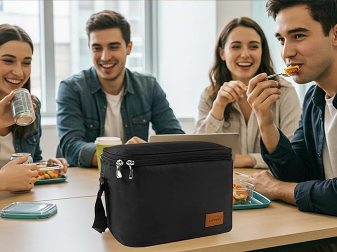 Aosbos Insulated Lunch Box for Men Women Leakproof Cooler Bag Reusable Lunch Tote Bag Adult Lunch Pail Thermal Lunch Boxes Bento Lunch Box Bag 7.5L Black