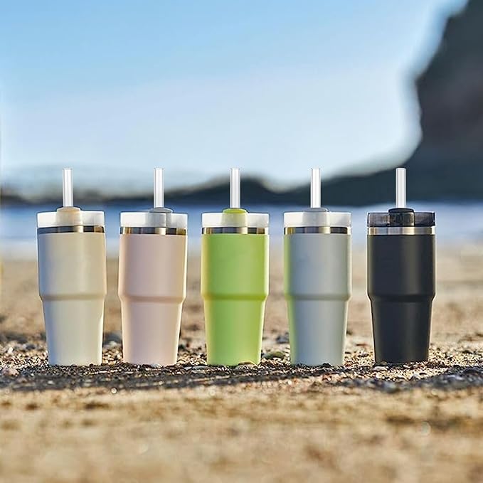 Replacement Straw Compatible with Stanley 14 oz 20 oz Cup Tumbler, 6 Pack Reusable Straw with Cleaning Brush, Plastic, Clear, Dishwasher Safe