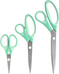 BambooMN Titanium Softgrip Scissors Set for Sewing, Arts, Crafts, Office - 30 Sets of 3 - Mint Green w/Light Inlays