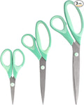 BambooMN Titanium Softgrip Scissors Set for Sewing, Arts, Crafts, Office - 1 set of 3 - Mint Green