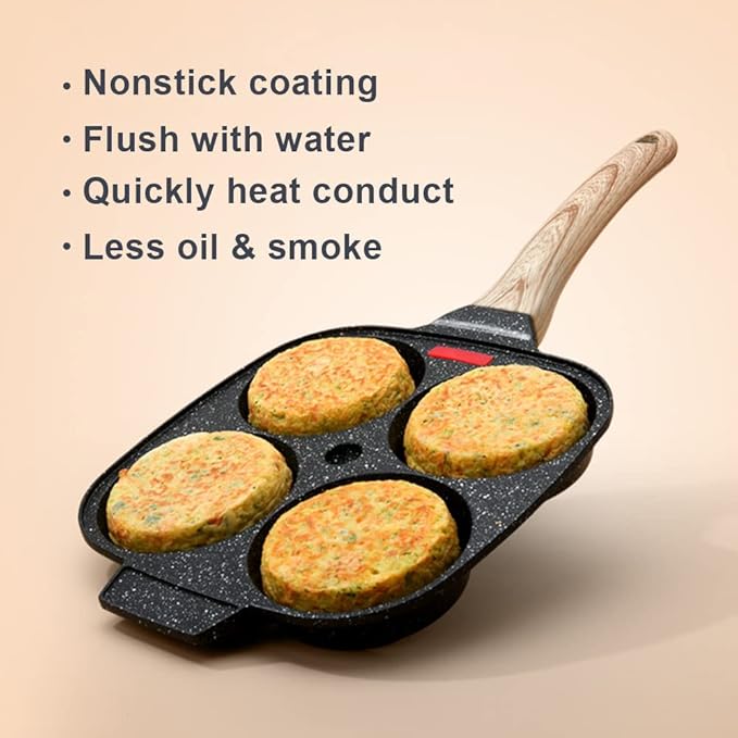 Egg Frying Pan, Fried Egg Pan Nonstick 4 Cups Pancake Pan Aluminium Alloy Cooker for Breakfast, Egg Pan Suitable for Gas & Induction (Black)