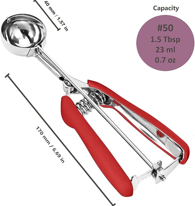 Ice Cream Scoop, 18/8 Stainless Steel Cookie Scoop, Cookie Scoops for Baking, 1.5 Tbsp/ 23ml/ 0.7 oz Cookie Dough Scoop, Ice Cream Scooper with Trigger Release, Cookie Scooper for Baking(Red)
