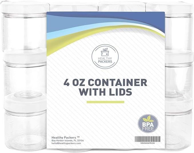 Healthy Packers 4oz Plastic Containers with Lids for Food (12 pack) - Food Storage & Soup Clear Plastic Deli Cups - BPA Free | Leakproof - Microwaveable - Reusable - Dishwasher & Freezer Safe (White)
