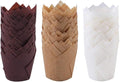 Ruisita 150 Pieces Mini Baking Cups Tulip Baking Cups Cupcake Liners Muffin Liners for Wedding, Birthday, Christmas, Baby Shower Parties (Brown, Natural, White)