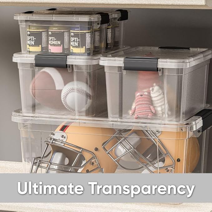 Superio Clear Plastic Storage Bin with Lid, 3.4 Qt, Non-Toxic, BPA Free, Odor Free, Organizer Storage Box, Stackable Plastic Tote for Home, Garage, School, and Office, X-Small