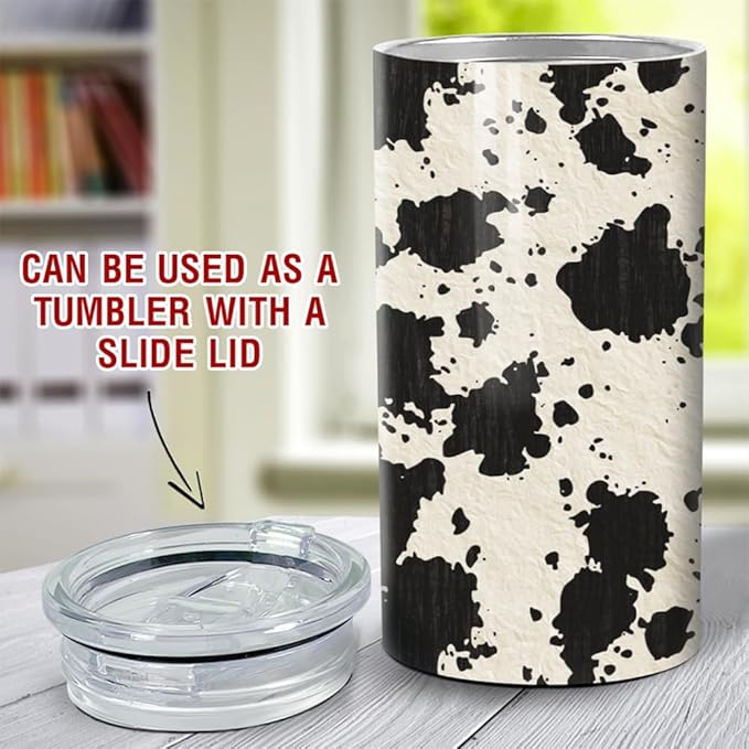SANDJEST Cow Tumbler Cowgirl 4 in 1 12oz Tumbler Can Cooler Coozie Skinny Stainless Steel Tumbler Gift for Women Girl Daughter Sister Animal Lovers Christmas Birthday
