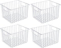 Slideep Freezer Baskets Storage Basket Organizers, Deep Wire Farmhouse Bins Container with Handles for Kitchen, Pantry, Cabinet, Car, Bathroom Pearl White, 4 Pack