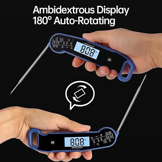 Lonicera Digital Meat Thermometer for Food Cooking. Instant Read Within 1 Sec and ±0.9℉Accuracy with Thermocouple Sensor. IP67 Waterproof, Auto-Rotating Display, Auto Wake up (Blueberry)