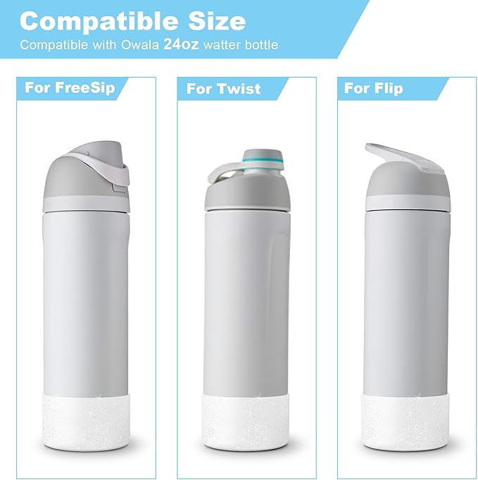 2PCS Glitter Silicone Boot for Owala Water Bottle, Anti-Slip Protective Sleeve for Owala Twist,FreeSip and Flip Stainless Steel Water Bottle, BPA-Free, Dishwasher Safe, Accessories