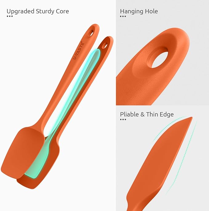 U-Taste Silicone Baking Spatula Set: 480ºF High Heat Resistant, Food Grade Flexible Rubber Kitchen Cooking Mixing Scraper, Food Grade Seamless Utensil for Nonstick Cookware Set of 3 (Orange)