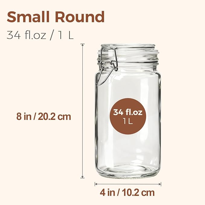 ComSaf Glass Jars with Airtight Lid Set of 3, Mason Jars 32 oz, Pickling Jar, Canning Jar 32oz, 32 oz Glass Containers with Lids for Kitchen, Pickle, Flour, Cereal, Pasta, Sugar, Herb