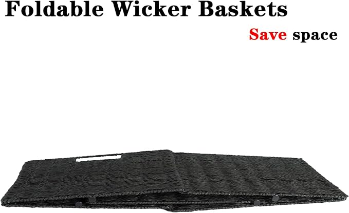 Vagusicc Wicker Storage Basket, Set of 2 Hand-Woven Wicker Basket, Foldable Cube Storage Bin, Black Storage Basket, Square Storage Baskets for Organizing Shelves & Decor, Black (11″×11″×11″)