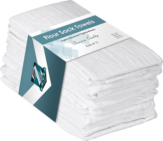 ZOYER Flour Sack Towels 28" x 28", 12 Pack - 100% Cotton Dish Towel - Machine Washable TeaTowels, Ultra Absorbent BarTowels, Dish Cloth Perfect for Drying Dishes & Cleaning - Kitchen Linen Set