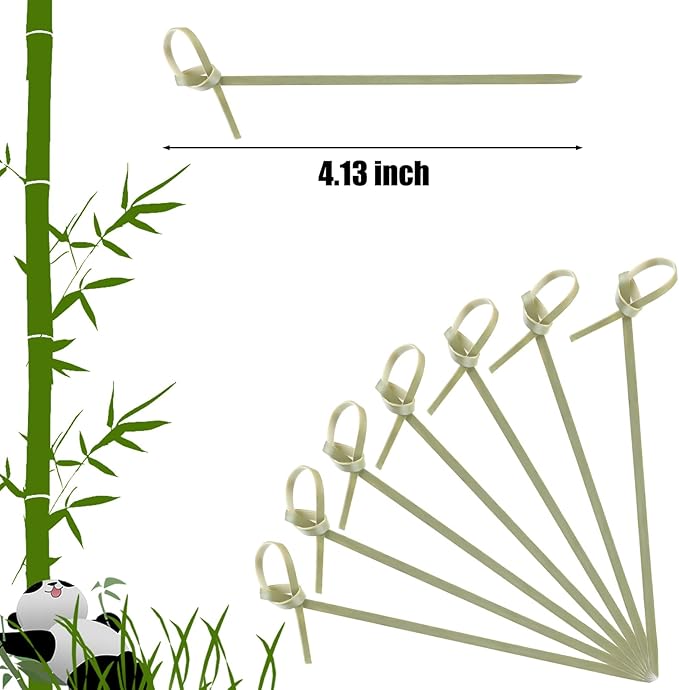 Nuogo 1000 Pcs Bamboo Cocktail Picks 4.13 Inch Bamboo Skewers Fruit Toothpicks for Appetizers Drink Garnish Sticks Handmade Food Pick with Looped Knot for Party Bar Snacks Sandwiches Drinks