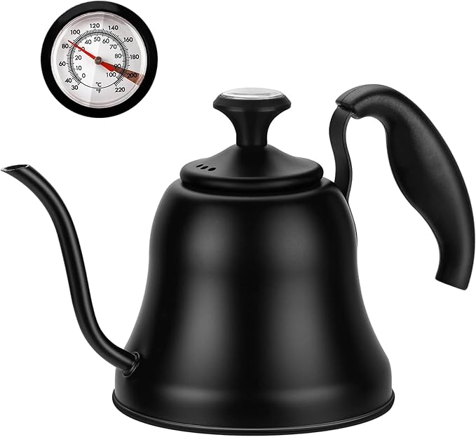 Tea Kettle with Thermometer Stovetop Gooseneck Kettle 28oz 0.8L Pour Over Coffee Pot, Matte Black Camping Home Kitchen Water Boiler, 1Pack