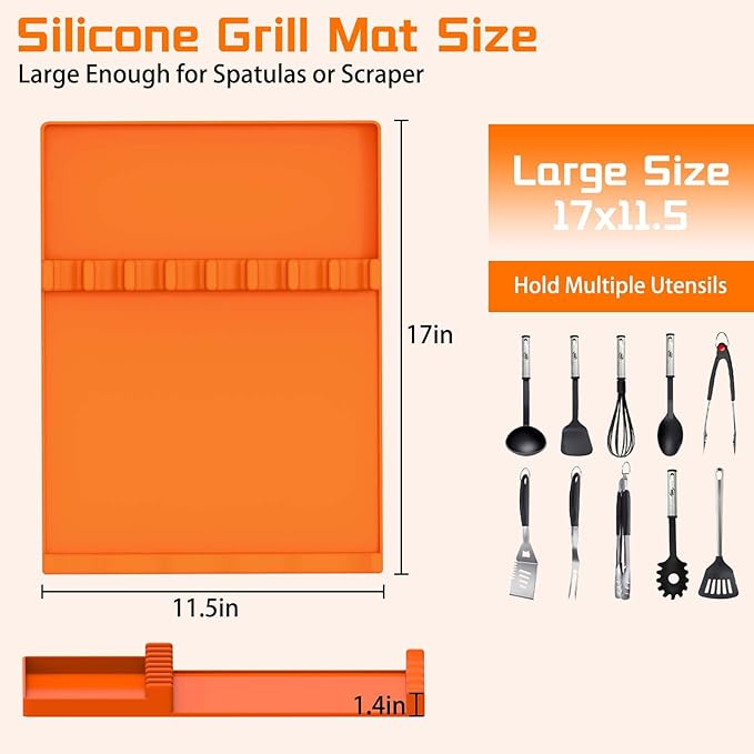Silicone Grill Mat for Blackstone | Grilling Gifts for Men | Anniversary Birthday Father's Day Smoker Griddle Accessories Grilling Gifts | Spatula Mat for Outdoor Grill Kitchen Counter(17" x 11.5")