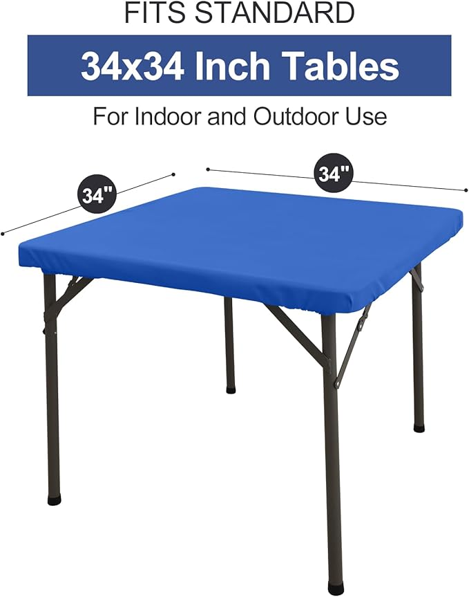 homing Square Table Cloth Cover, Waterproof Polyester Elastic Fitted Tablecloth, Washable Table Protector for Picnic, Camping, Outdoor (Blue, 34" x 34")