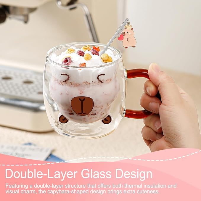 Birthday Gifts for Women Men Cute Capybara Mug Double Walled Coffee Glasses Cups Tea Cappuccino Latte Cup Funny Christmas Gifts Cute Capybara Stuff Gift for Mom Friend Coworker Her Him Home Decor
